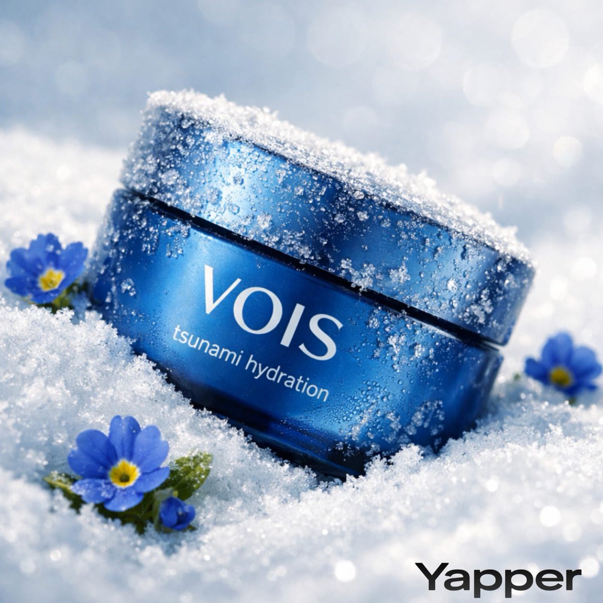 premium commercial skincare advertisement, cinematic macro composition, clean minimal snowy boke...