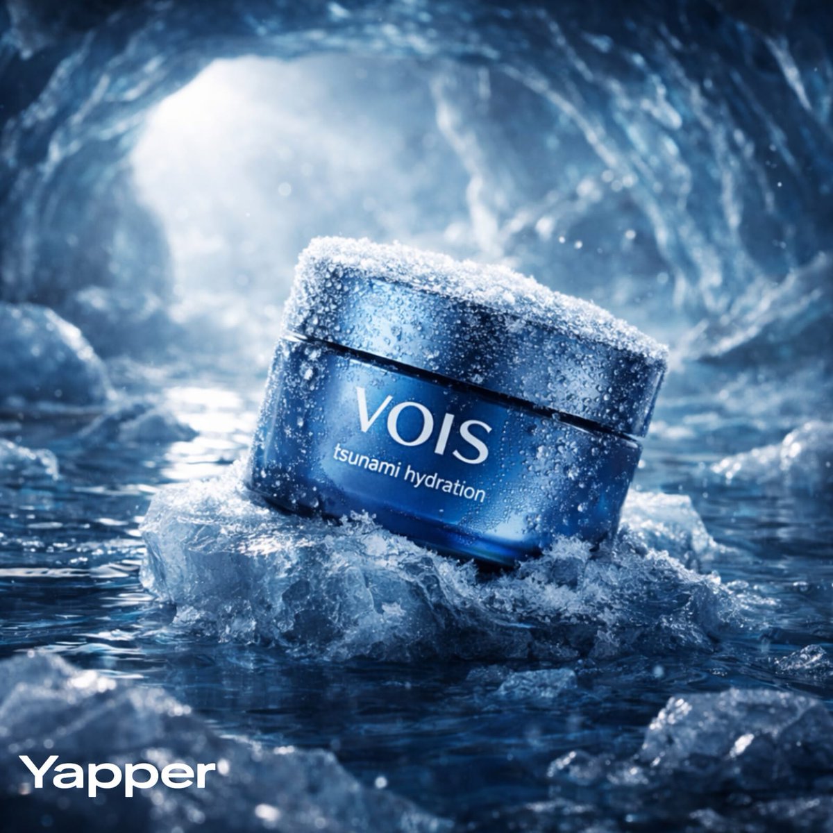 premium commercial skincare advertisement, cinematic macro composition, clean minimal snowy boke...