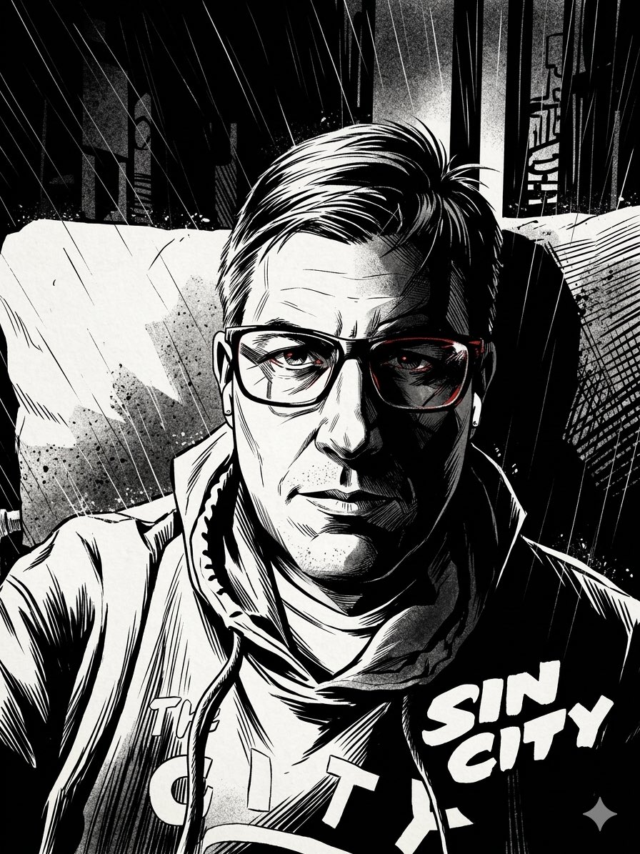 "我想让你用我的这张自拍照,用弗兰克·米勒的《罪恶都市》(Sin City)技法制作一个漫画风格的变体。"也许我应该更详细一些?Nano Banana (Gemini)是唯一做出像样效果的 h...