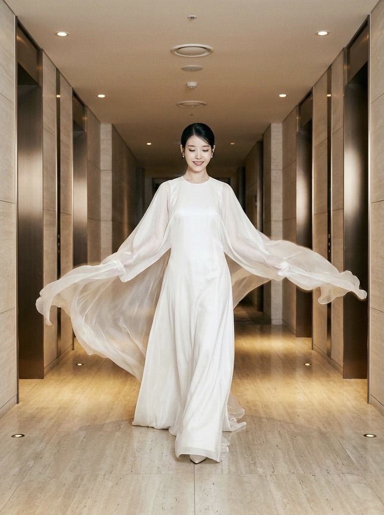 Photorealistic High-Fashion Editorial, IU (Lee Ji-eun), featuring her signature porcelain skin,...