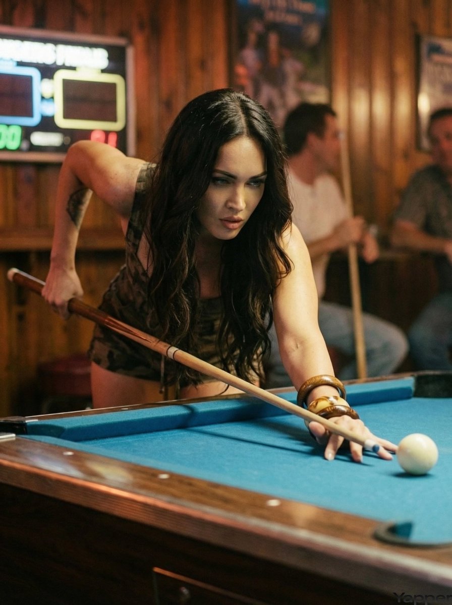 Young woman with a strong resemblance to Megan Fox., Voluminous, long br...