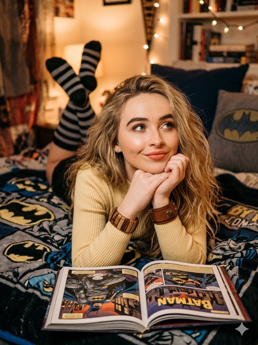读一些超级英雄故事能帮助你拥有美妙的夜晚梦想。 Nano Banana 🍌 🦸‍♀️ Sydney Sweeney 🕸️ Sadie Sink 🦇 Sabrina Carpenter 提示词...