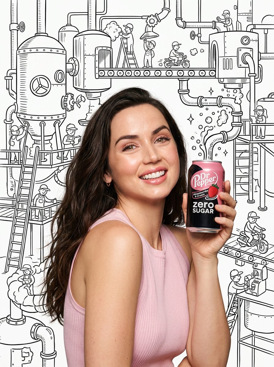 安娜·德·阿玛斯（Ana de Armas）每一口喝下 Dr Pepper 草莓奶油零糖（Strawberries & Cream Ze...