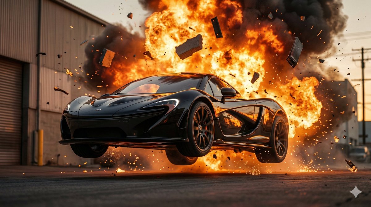 ultra-realistic cinematic action photography, Hollywood blockbuster style, urban industrial stre...