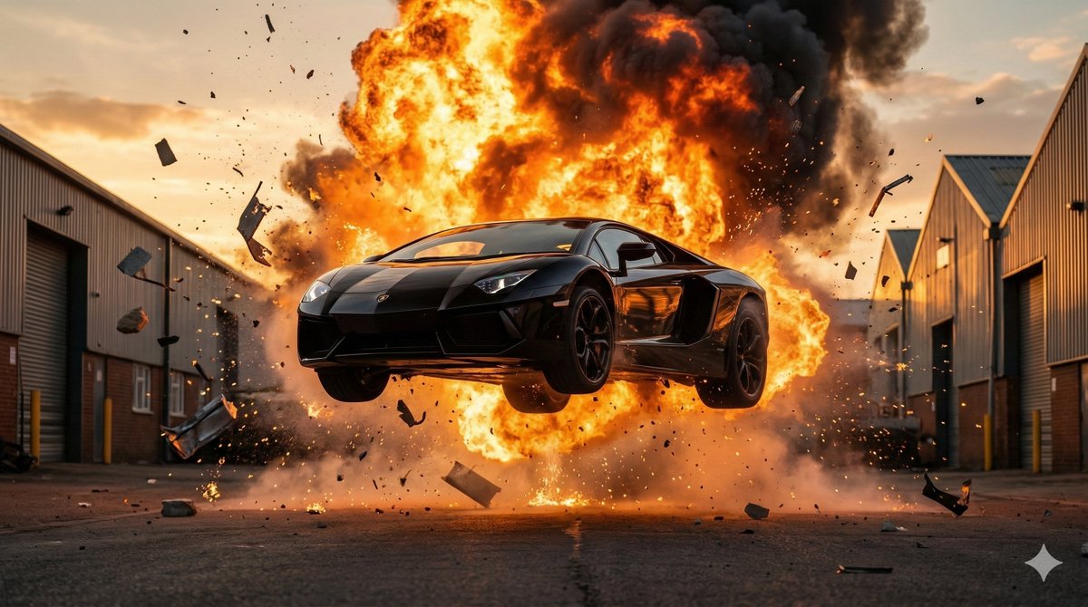 ultra-realistic cinematic action photography, Hollywood blockbuster style, urban industrial stre...