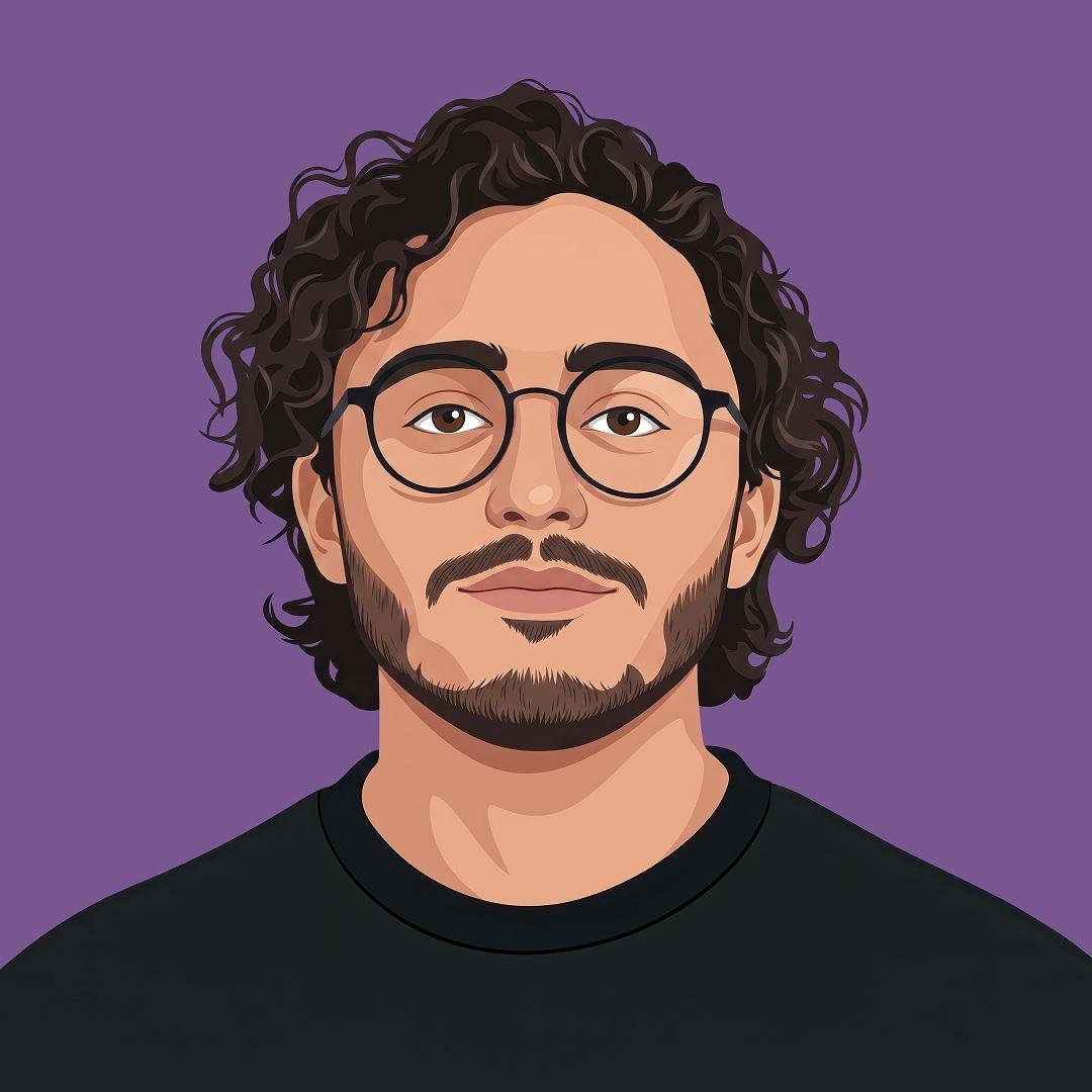 现代扁平插画风格的居中正面人像矢量肖像。干净的几何形状、平滑的渐变、清晰的轮廓、极简的面部细节、对称构图、柔和的肤色、富于表现力的眼睛、细腻的阴影，以及简单的纯色背景。主体从胸部以上占据画面的...