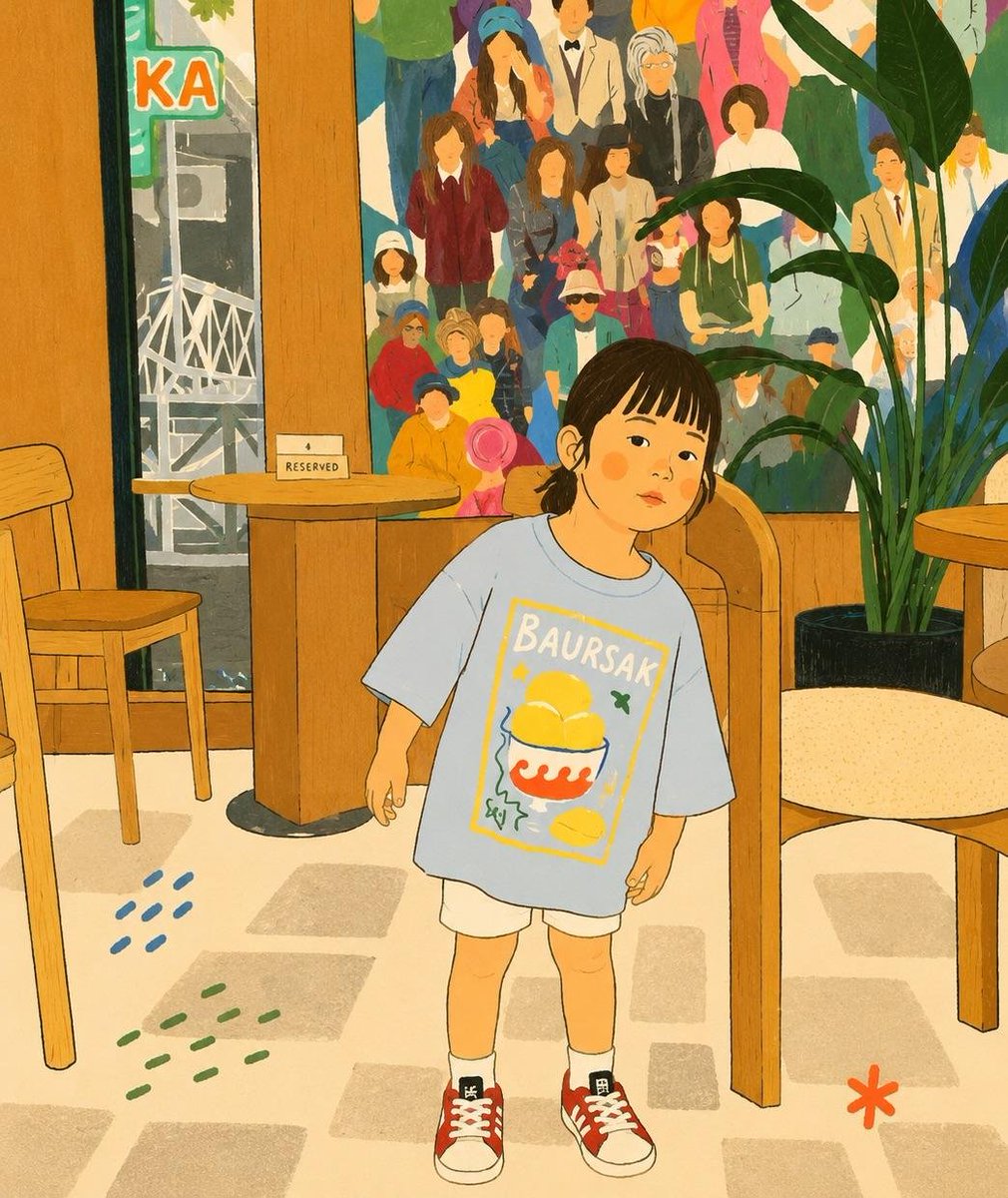 温馨极简扁平插画，采用温暖的韩式/日式绘本美学，描绘平凡而美好的家庭日常瞬间：柔和圆润的角色、简洁的面部特征、红润的脸颊、干净的黑色描边、低饱和度柔和粉彩色调、温暖的奶油色背景、俏皮的手绘装饰...