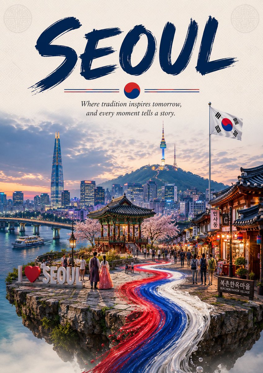 一张纵向旅行海报（4:5 比例），主题为 [COUNTRY NAME]，分为上下两个视觉部分。 上半部分（柔和的米白/奶油色背景，带有淡淡的重复水印图案）： - 以粗体手绘/马克笔风格的字体居...