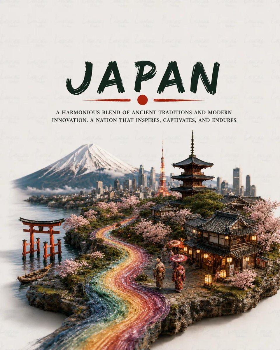 纵向旅行海报（4:5 比例），主题为 [COUNTRY NAME]，分为上下两个视觉部分。 上半部分（柔和的米白/奶油色背景，带有淡淡的重复水印图案）： - 粗体、手绘马克笔风格的字体，居中全...