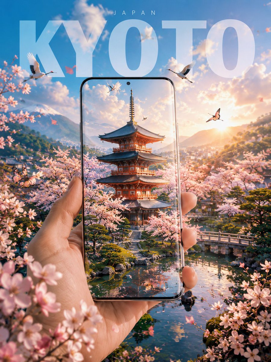 超现实、让人忍不住停下脚步的伦敦英格兰电影感旅行海报,前景中一只手持握着一部现代黑色智能手机,自然地朝向观众倾斜。手机屏幕作为通往伦敦的无缝入口,与现实世界的背景完美对齐,营造出数字显示与现实...