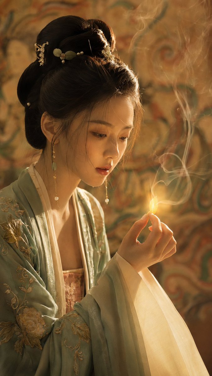 中国古代服饰美人👧 GPT 图像 2 提示词 👇 创建一张照片写实风格的 9:16 电影感人像肖像，描绘一位极其美丽的成年东亚女性，位于中国古代室内环境中，画面如同高成本历史奇幻电影中的亲密镜...