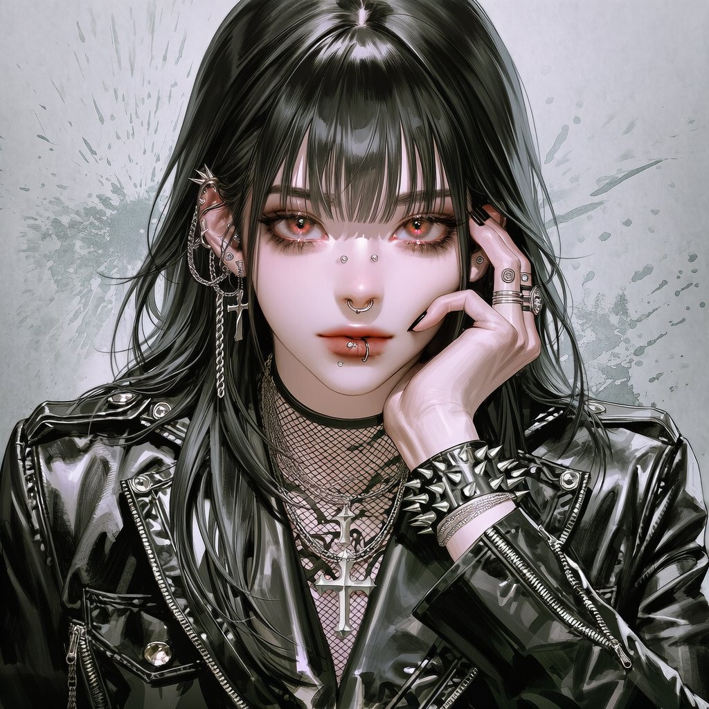 펑크룩 Prompt [캐릭터 프롬] [[[yazawa ai fashion style, gothic punk rock aesthetic, sharp detailed linea...
