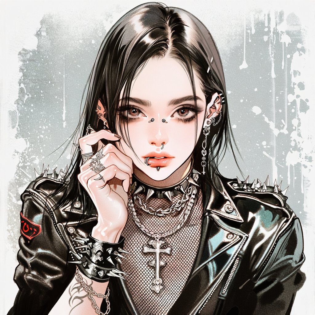펑크룩 Prompt [캐릭터 프롬] [[[yazawa ai fashion style, gothic punk rock aesthetic, sharp detailed linea...