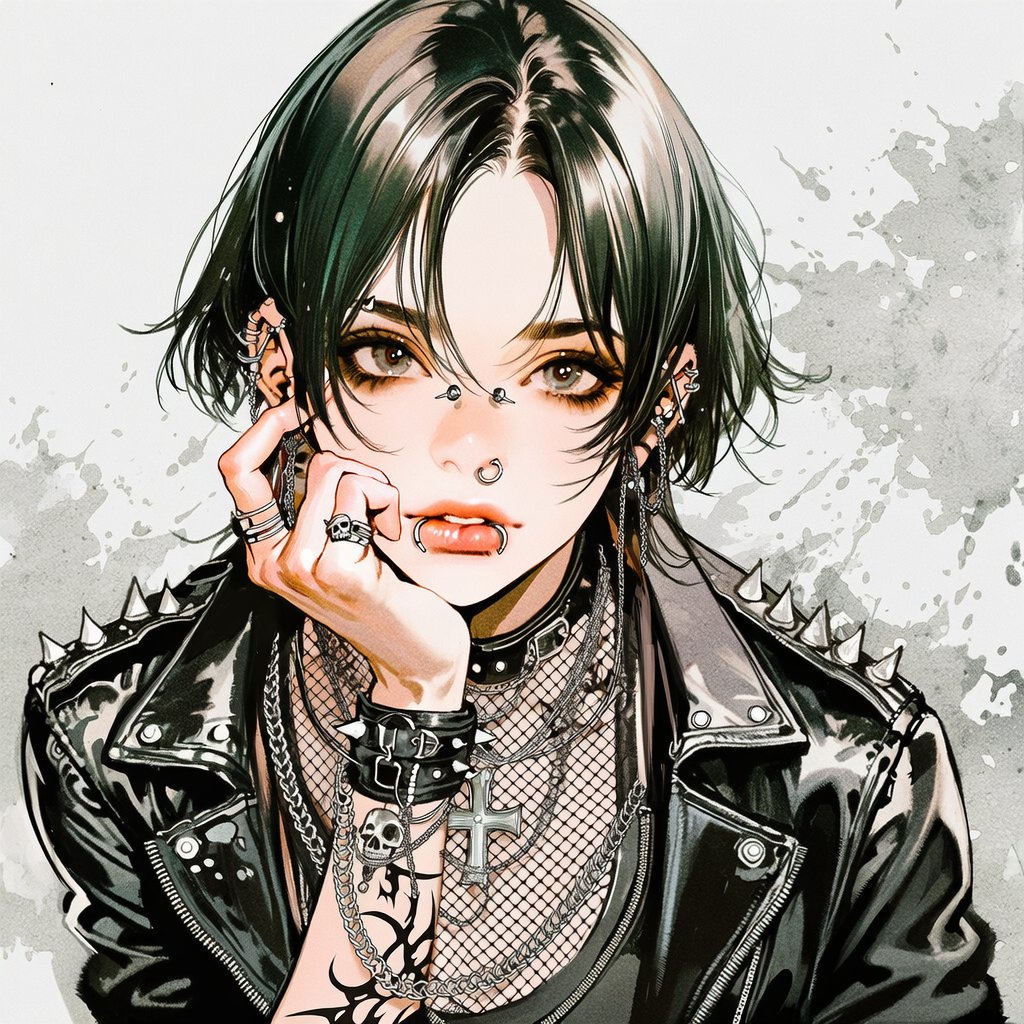 펑크룩 Prompt [캐릭터 프롬] [[[yazawa ai fashion style, gothic punk rock aesthetic, sharp detailed linea...