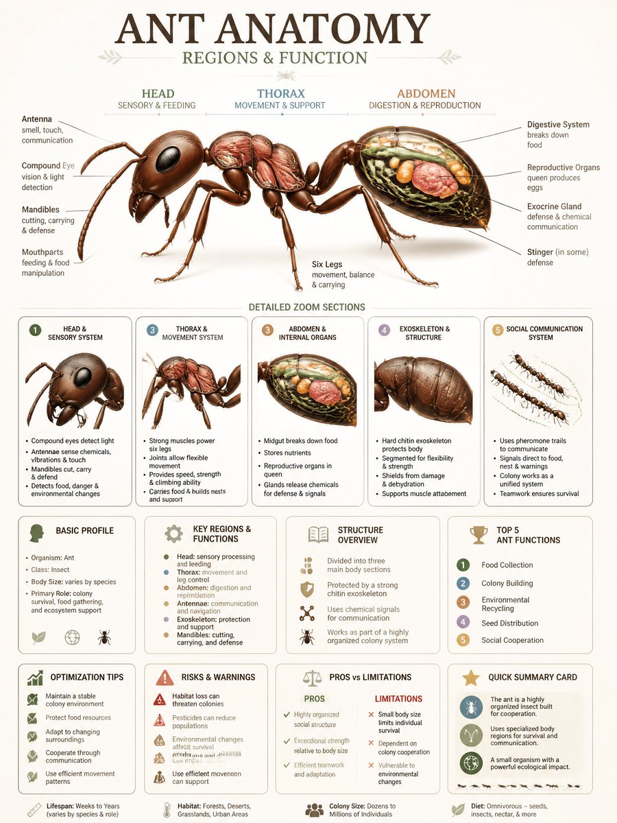 百科全书信息图 GPT Image 2 on @TapNow_AI prompt { "type": "image_prompt", "title": "Ant Anatomy Regions...