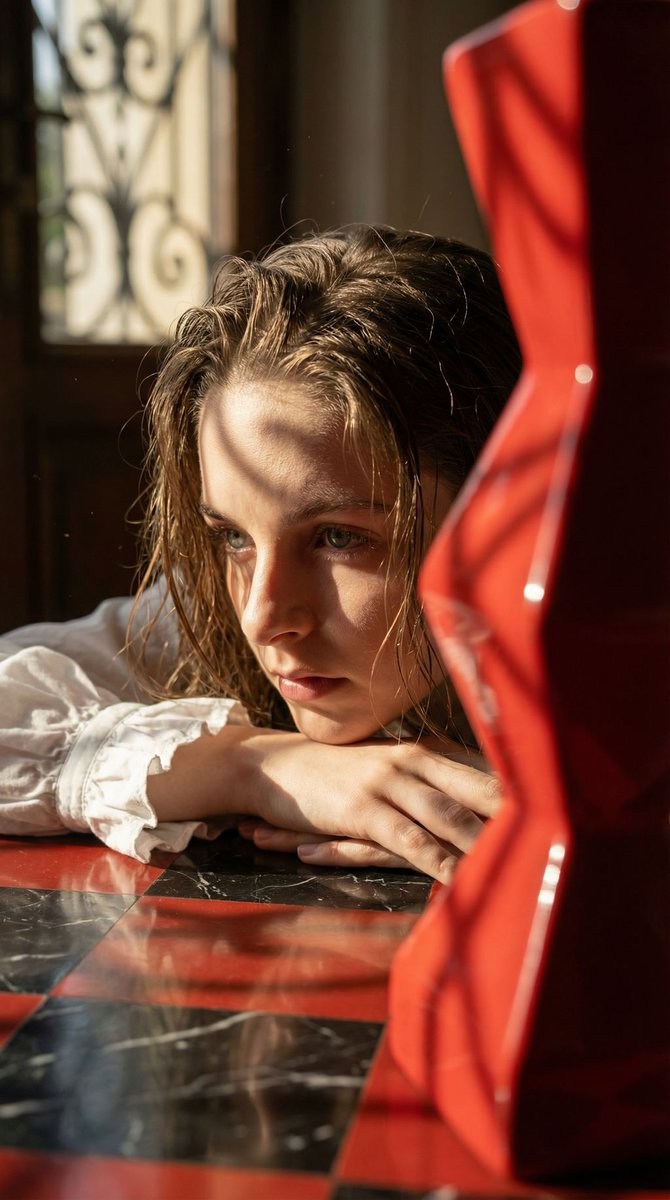 女性, The Protagonist, Young Adult, Neutral but intense gaze, partially shadowed, Messy, textured,...