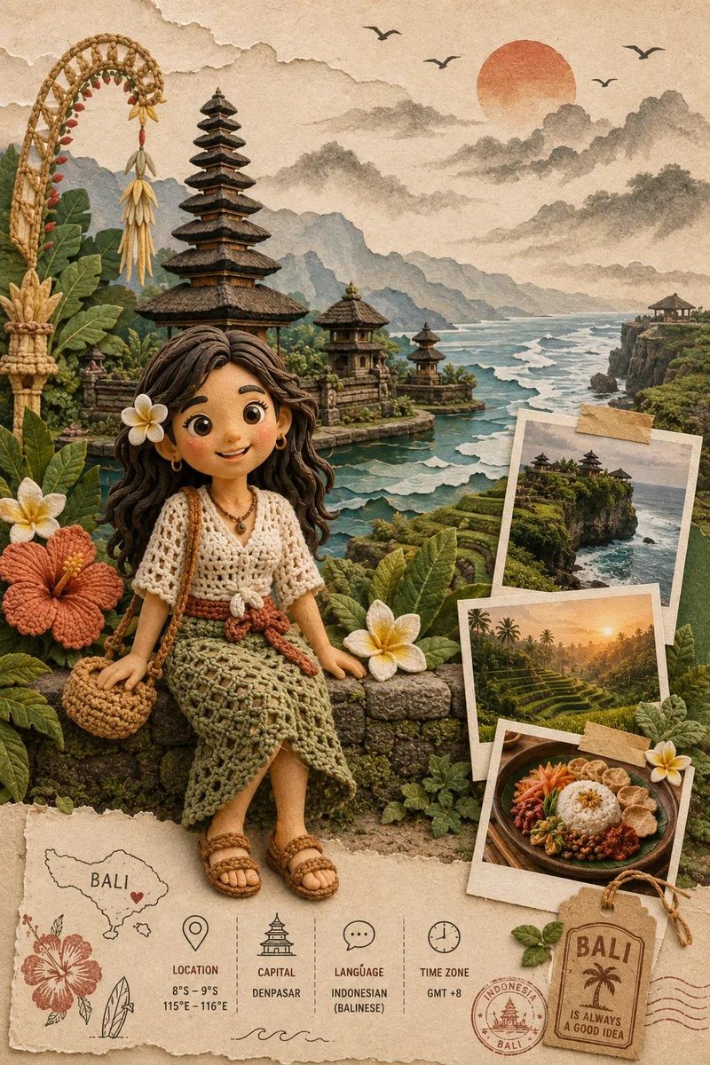 竖版 2:3 Instagram 旅游海报，[LOCATION]（地点），系列可收藏的手工旅行艺术作品之一。画面中任何位置均不得出现标题、主标题、口号或说明文字。 风格：手工立体场景——橡皮泥...