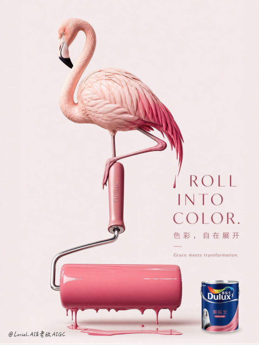 卡通动物，涂抹脏乱，背景杂乱，廉价广告风，笔触细节低，平面油漆质感，爬行动物解剖结构不真实，道具过多，字体粗糙，Dulux 多乐士品牌存在感薄弱，构图幼稚