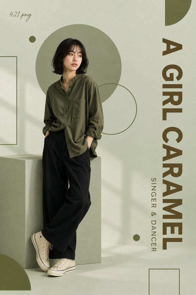 一张高端极简风格的编辑人像海报，画面中一位开朗的年轻女性自然地坐在一把简约的黑色金属凳上，双腿交叉，温暖地朝镜头微笑。她留着柔软的刘海黑色短发波波头，妆容自然，神情放松而友好。她身穿一件宽松的...