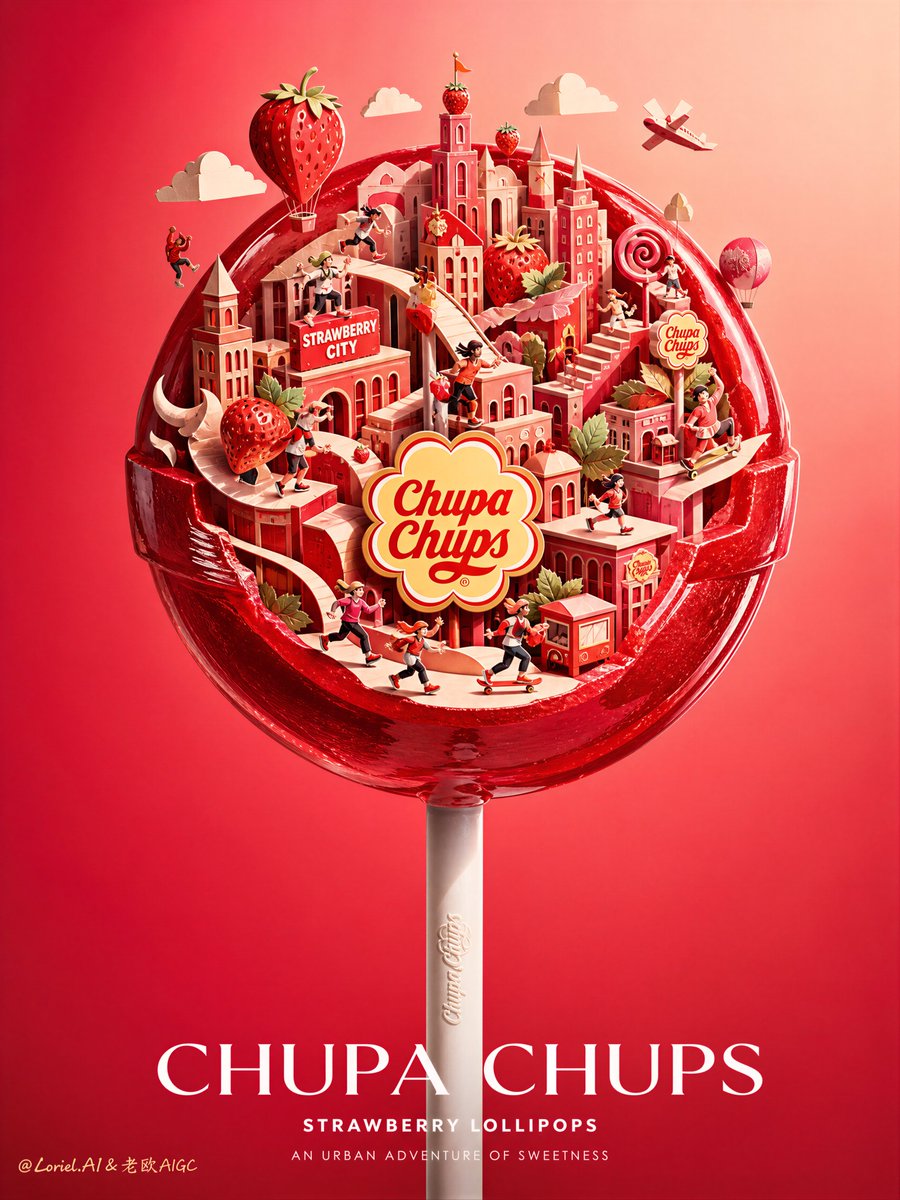 凌乱拼贴画、廉价手工质感、假糖果形状、错误的 Chupa Chups（珍宝珠）品牌标识、低细节纸边、杂乱背景、多个棒棒糖、扭曲棒身、浑浊阴影、黑色斑点、噪点密布的暗区、卡通渲染、塑料质感纸张、...