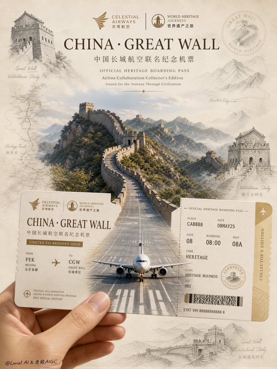 廉价旅游宣传册,趣味剪贴簿风格,卡通纪念碑,假长城,凌乱的水彩泼溅,玩具飞机,通用山岳地标,过度饱和的旅游色彩,堆砌的拼贴,薄弱的票据写实感,扁平光照,嘈杂背景,低端纪念品设计,扭曲的手,混乱...