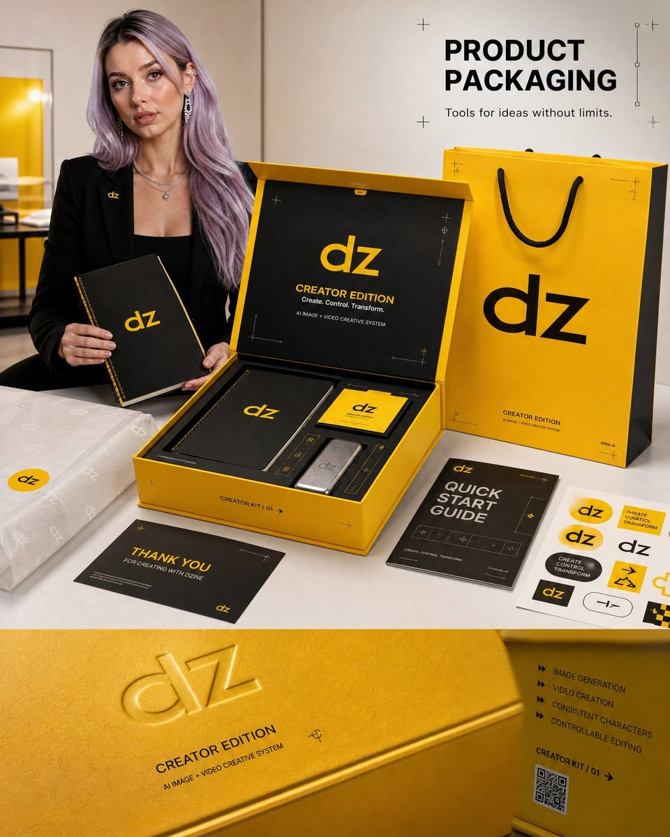 从提示词到高端包装概念。 我在 @dzine_ai 中使用 GPT Image 2 创建了这个产品包装样机（PRODUCT PACKAGING MOCKUP），结合了品牌参考、自定义调色板、包...