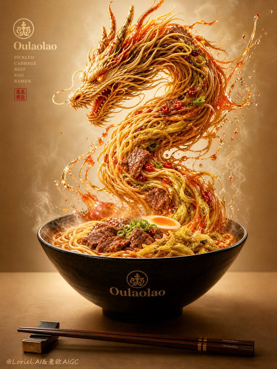 碗上方分离的龙，通用奇幻龙，西方龙解剖结构，杂乱的道具，拥挤的餐桌，廉价的方便面广告，塑料感的汤，断裂的面条，过多的背景元素，低细节的食材，卡通食物，薄弱的品牌感，一次性筷子的外观，构图平衡感...