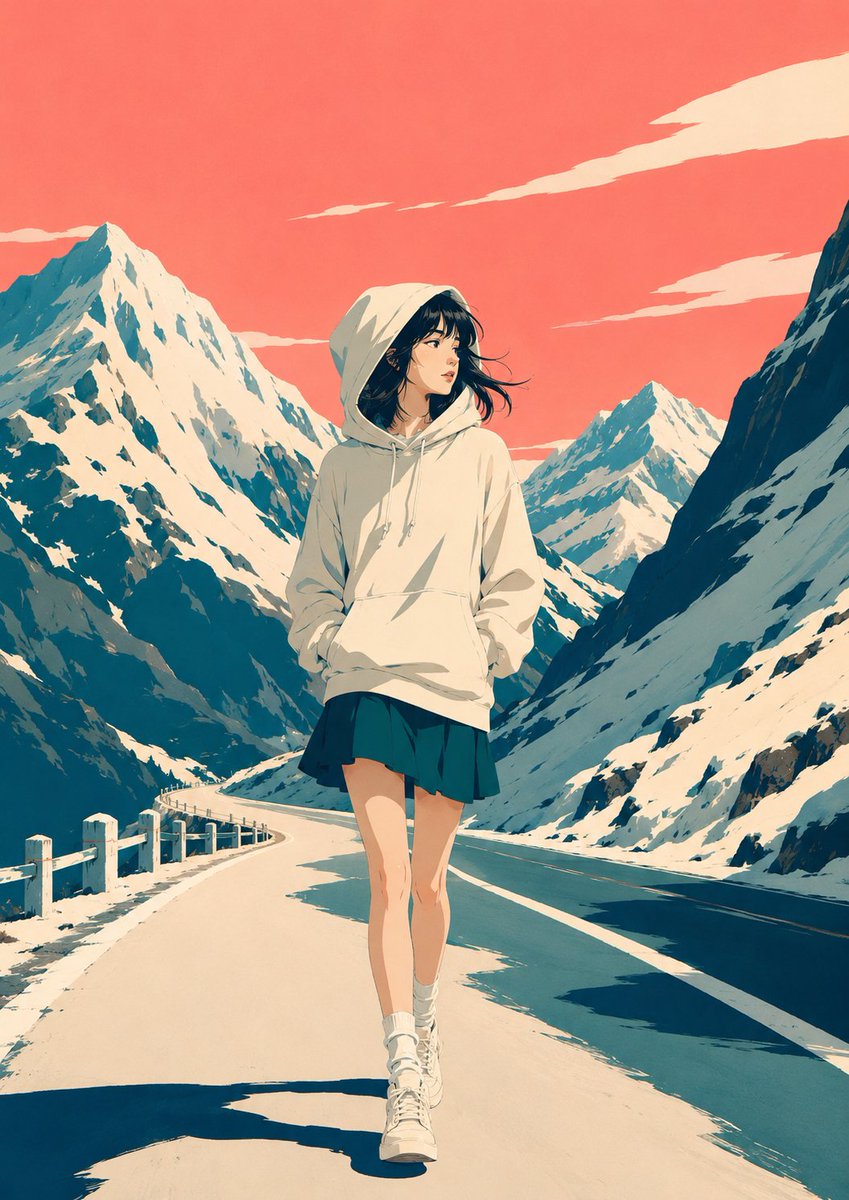 https://t.co/6UepnyRMpV 精致的日式风格插画，带有复古旅行海报的气质，以 [xxx] 为中心。主体以高级日式时装插画的方式呈现：优雅的轮廓、修长高挑的比例、冷静沉稳的表情...