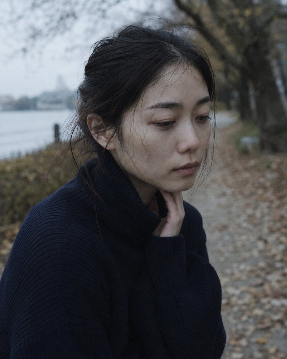 GPT Image 2 on ChatGPT 秋日无需道歉 提示词⬇️⬇️⬇️ 85mm f/1.8 镜头拍摄的人像，中近景，一位二十五六岁的日本女性，深色头发松松地扎成低发髻，有许多散落的碎...