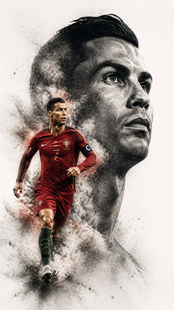 GPT image 2 on Chatgpt Cristiano Ronaldo Prompt 👇 一幅戏剧性的双重曝光肖像：一名职业足球运动员，大尺寸侧面黑白头像，神态强烈，与同一名球员身穿...