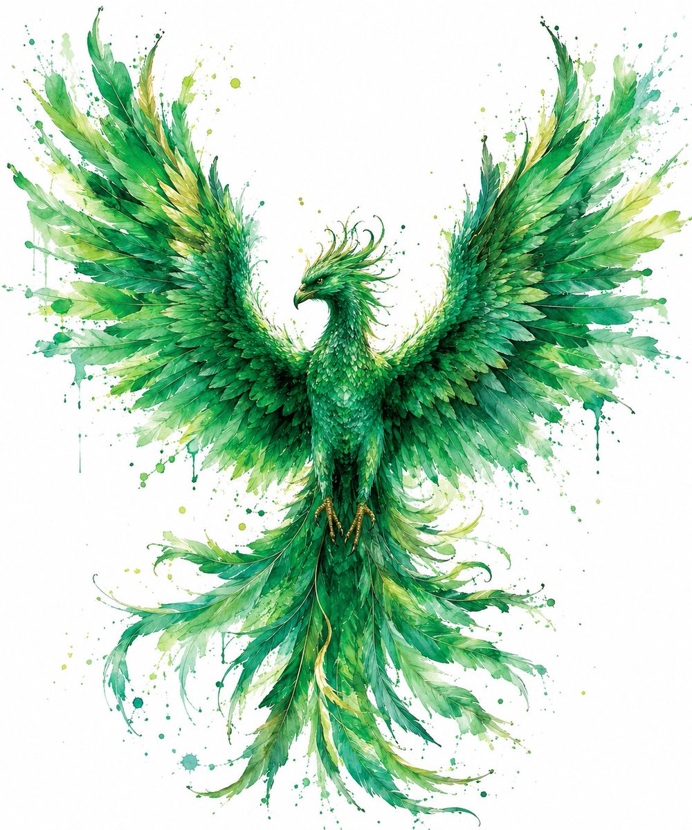 ChatGPT-Image2 创造出令人惊叹的水彩凤凰艺术作品，看起来足以登上画廊。 4 个令人惊艳的奇幻色彩版本： 高级水彩泼溅特效，电影级奇幻艺术，鲜艳的 pi…… 使用 @lovimg_...