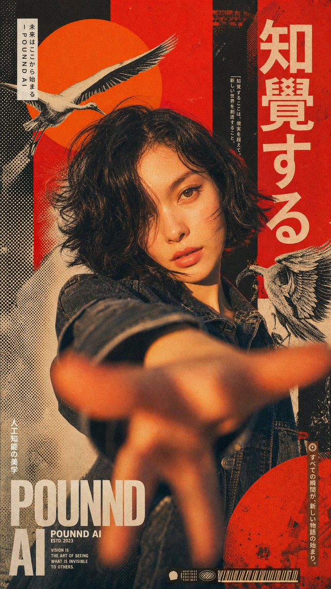 GPT IMAGE 2 于 CHATGPT ：一幅混合媒介拼贴艺术作品，描绘一位年轻亚洲女性，留着短而波浪状的黑色头发，身穿深色牛仔夹克，直视镜头。一只手正伸展…… 由 @lovimg_com...
