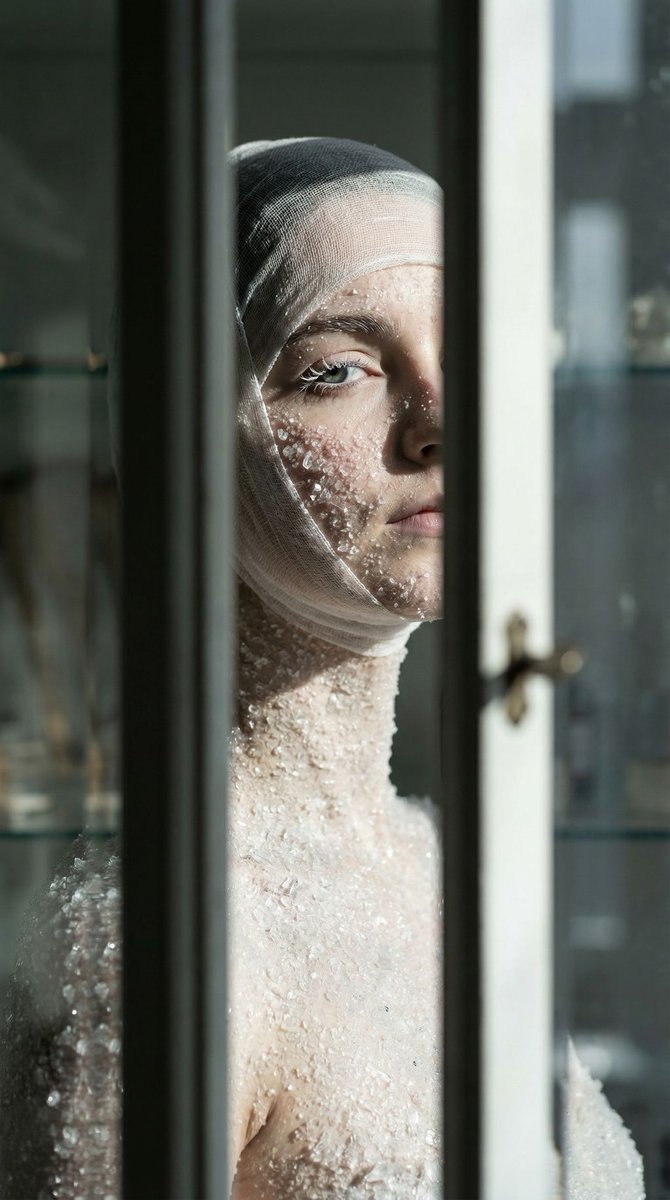 女性, The Sovereign Sculptural Figure, Ageless, Ethereal, Neutral expression, sharp jawline, white...