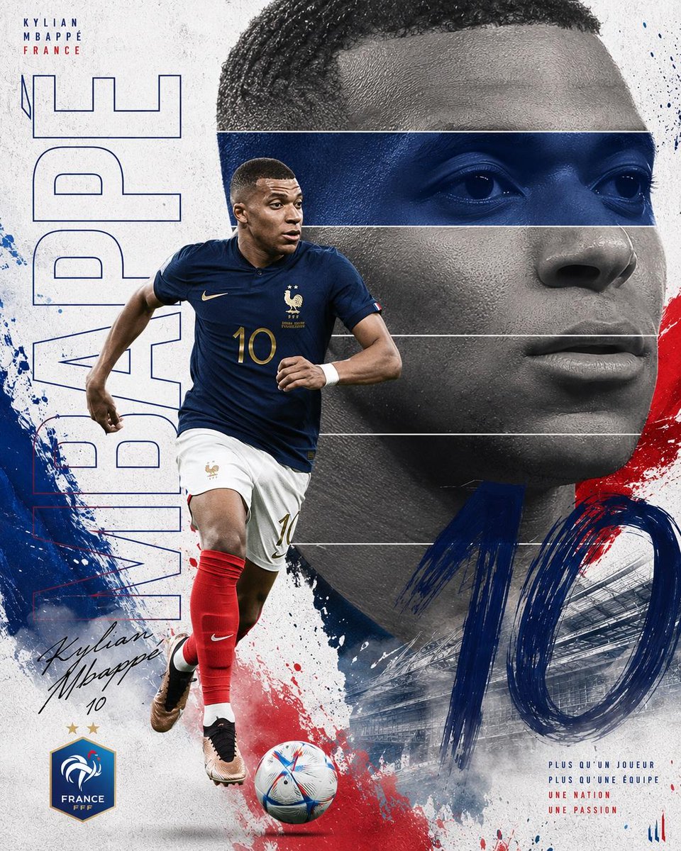 创作一张高端体育海报，采用 Nike × FIFA世界杯编辑级广告大片风格。以一位传奇足球运动员作为主角，采用充满力量感的全身动态动作姿势，叠加在一幅超大的灰度特写肖像之前。横跨眼部区域使用其...