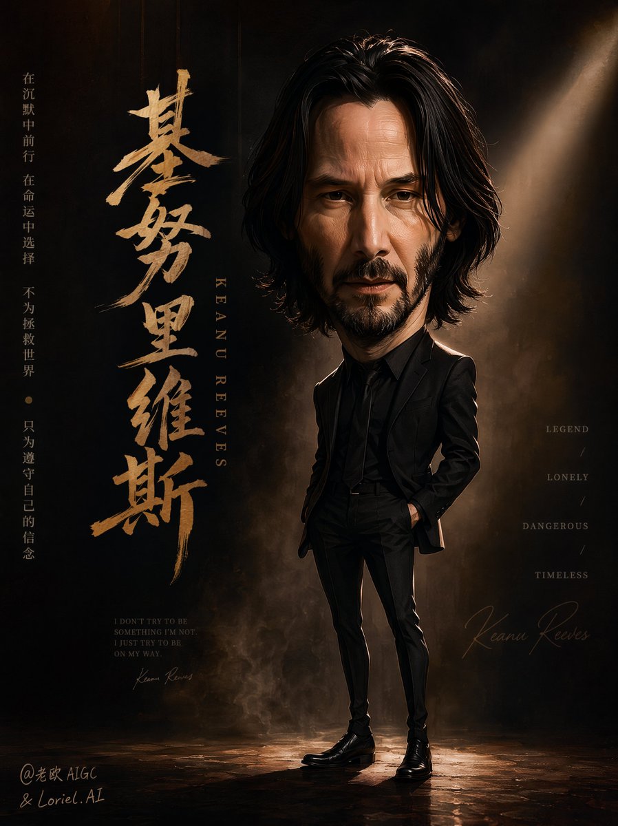 GPT- image 2 prompt👇 A premium stylized digital caricature poster of Keanu Reeves, oversized hea...