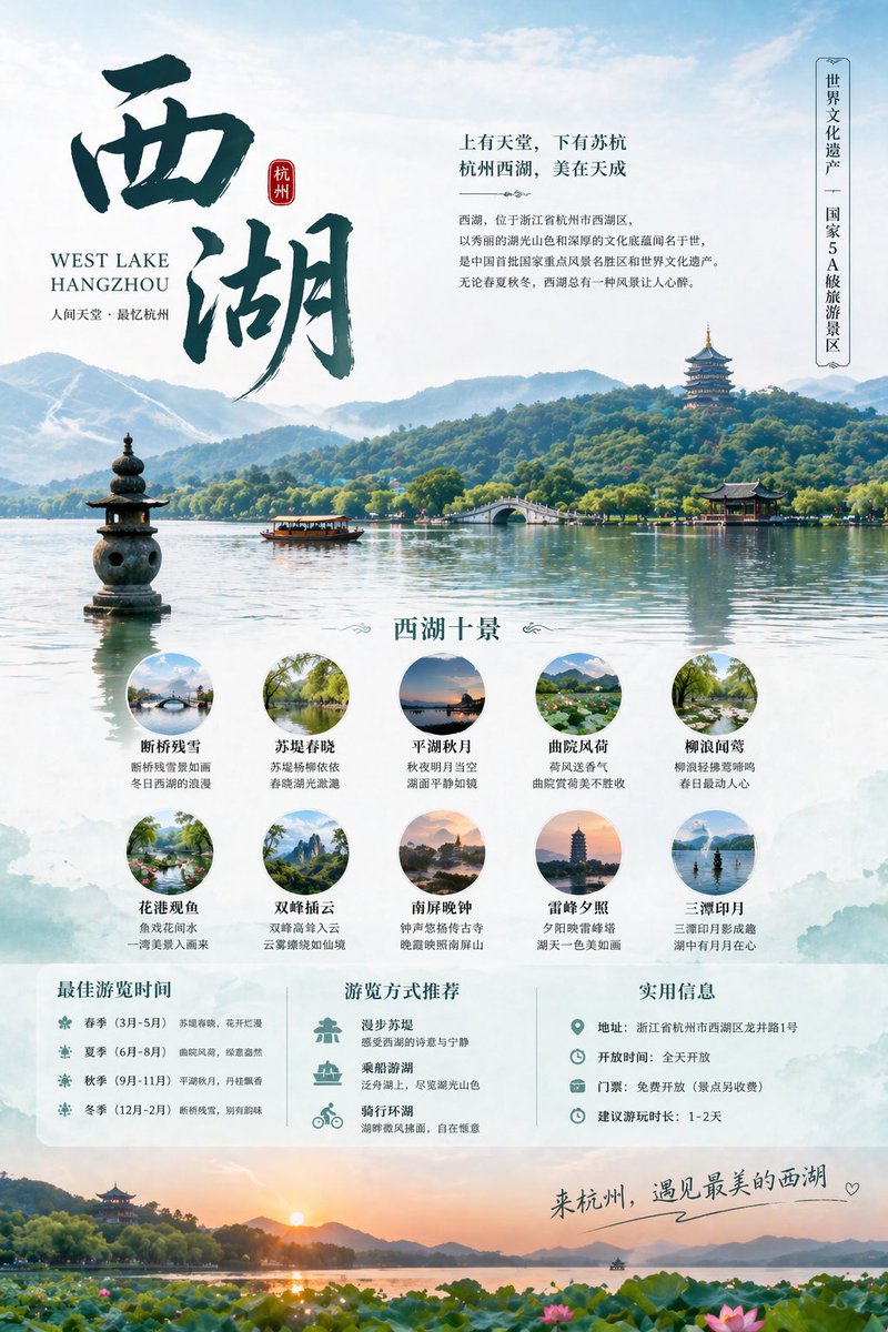 https://t.co/P2KHHP61Ap prompt: Create an informational poster introducing West Lake in Hangzhou...