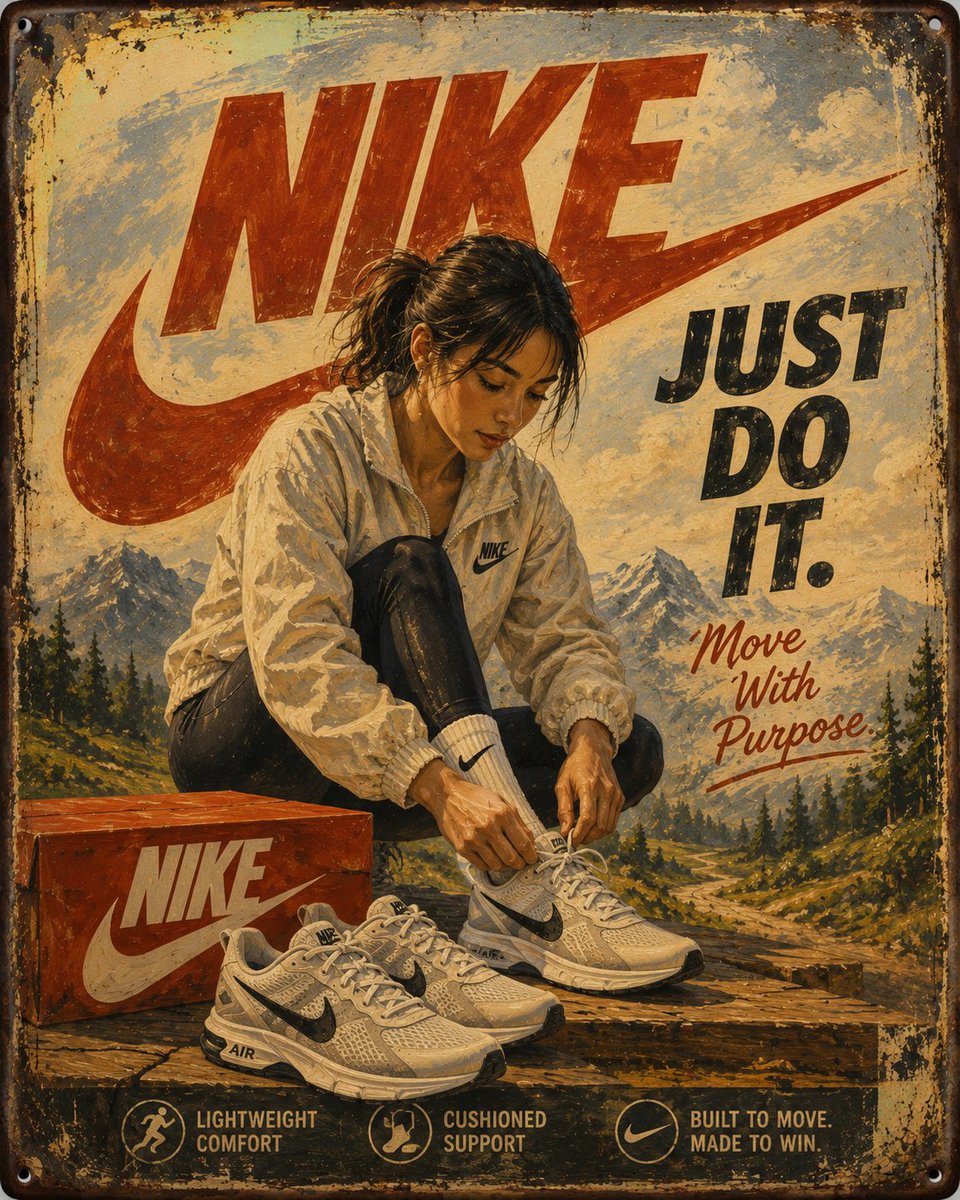 复古手绘广告海报，画面主体为[PRODUCT]，由[HUMAN]身着[CLOTHING]，以[POSE]的姿态出现，人物前方设有大型清晰可读的标题“[TITLE]”，下方配以较小的副标题“[S...