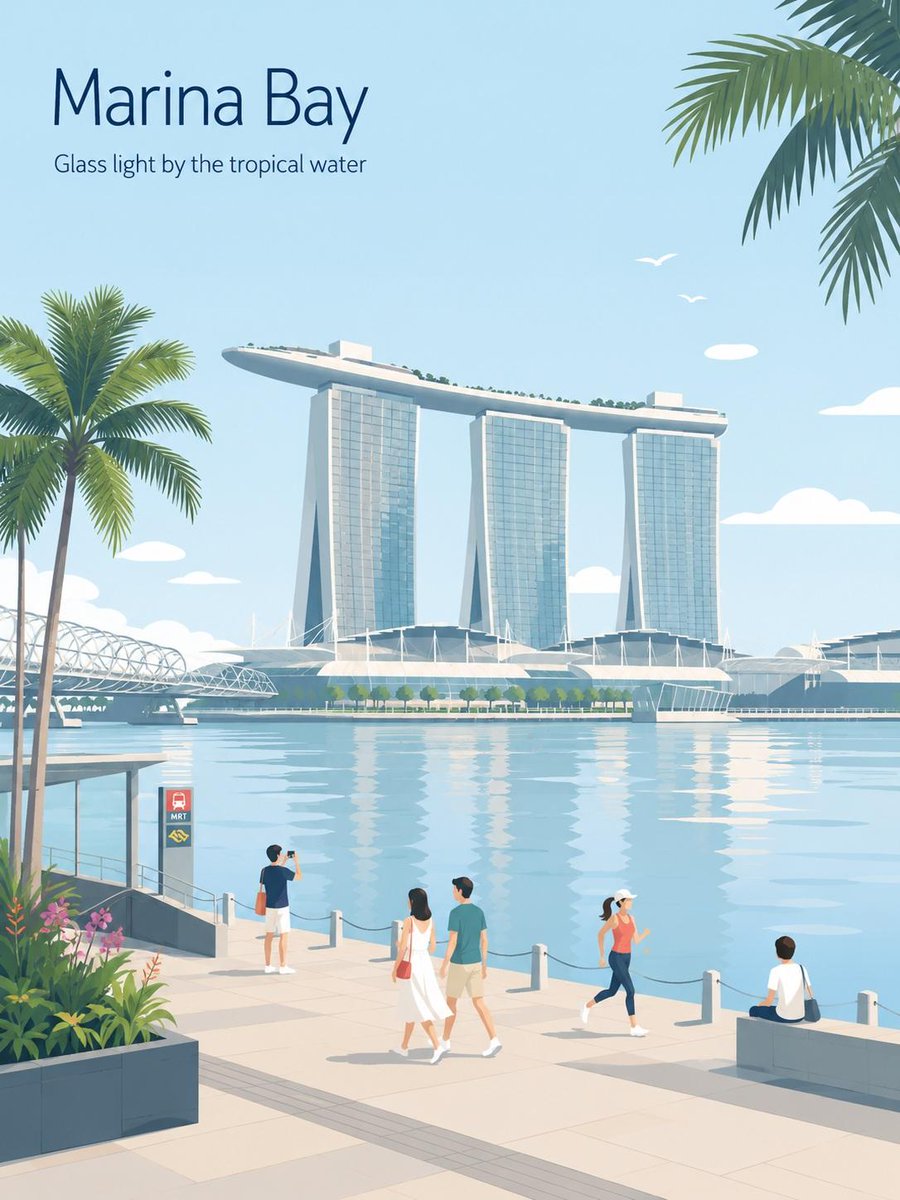 创作一幅极简风格的复古旅行海报插画，主题为[CITY / DESTINATION]（城市/目的地），灵感来自现代编辑型旅游艺术和日本旅游杂志封面。使用柔和的粉彩色调、干净的矢量风格线条、细腻的...