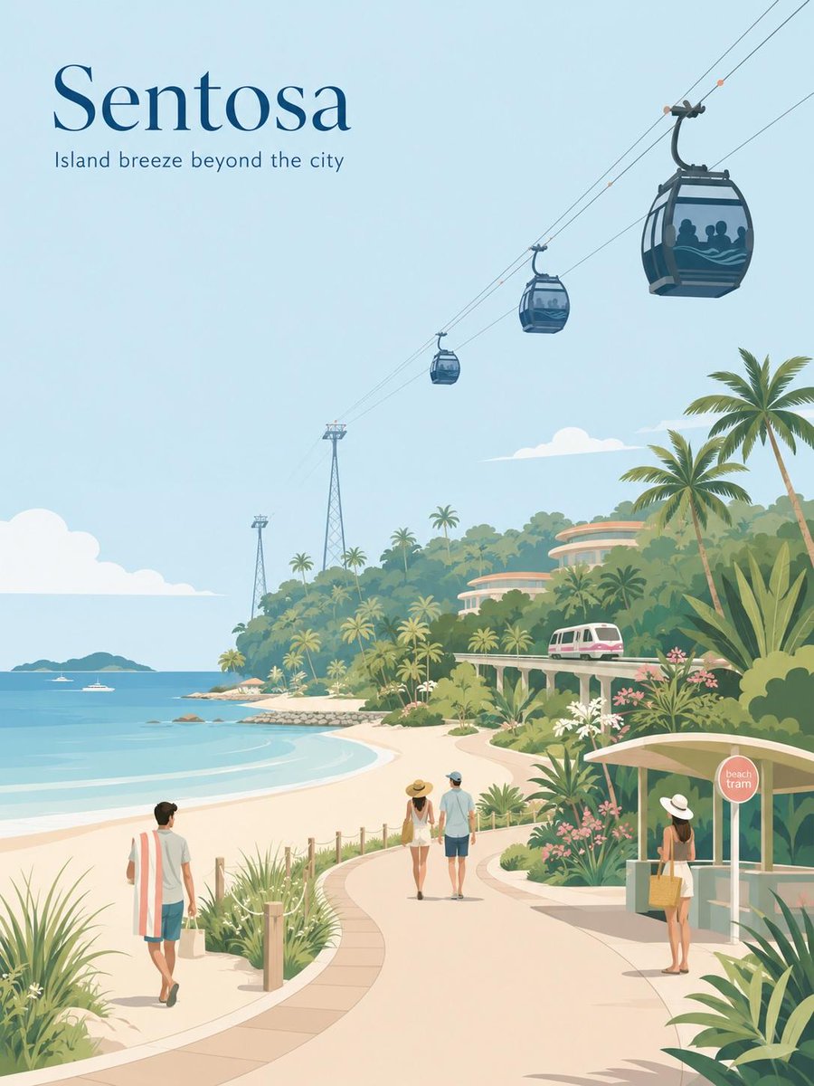 创作一幅极简风格的复古旅行海报插画，主题为[CITY / DESTINATION]（城市/目的地），灵感来自现代编辑型旅游艺术和日本旅游杂志封面。使用柔和的粉彩色调、干净的矢量风格线条、细腻的...