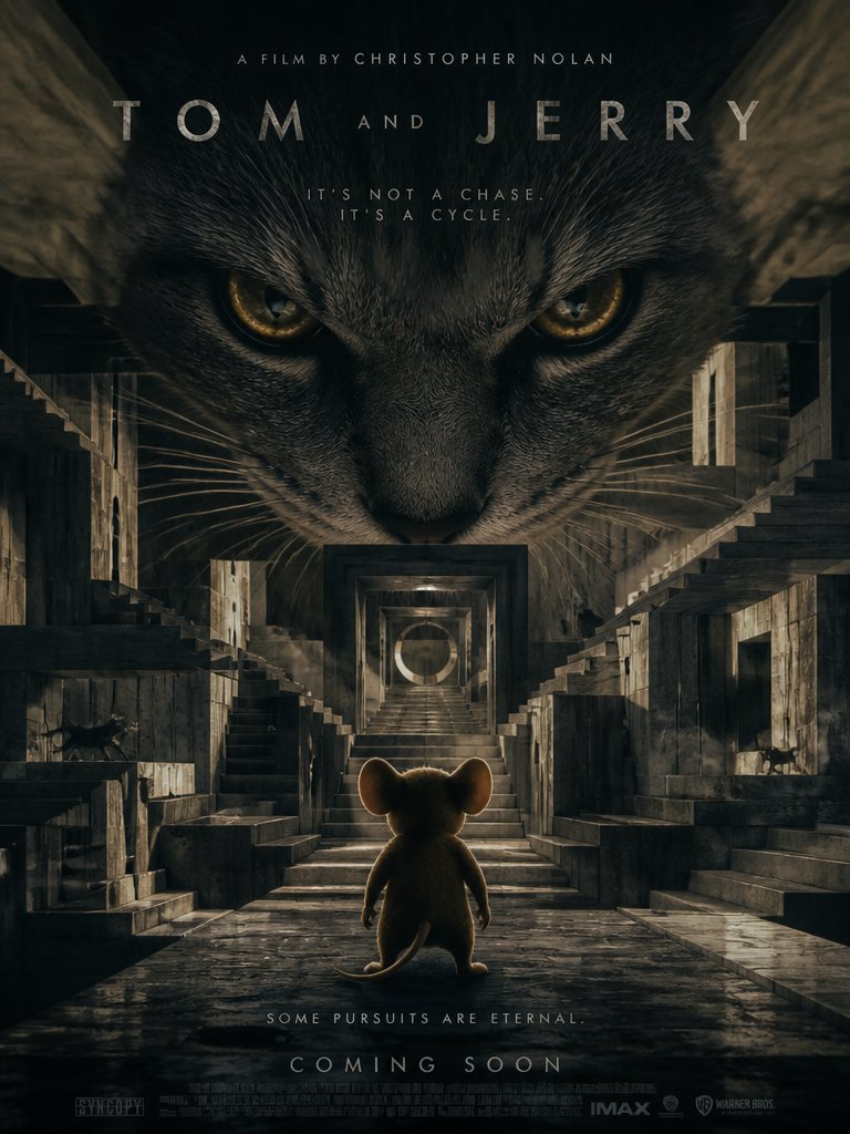 提示分享 - GPT Image 2.0 如果《猫和老鼠》由 Christopher Nolan 执导会怎样？ @ImagineArt_X @imagineart_creo 将《猫和老鼠》重新...