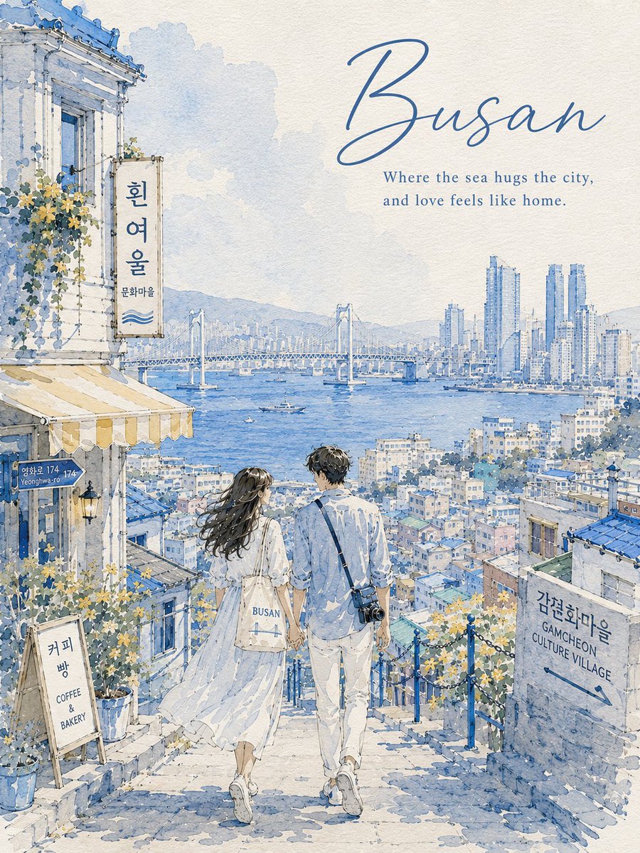 在带有纹理的手工水彩纸上，创作一幅 3:4 纵向水彩城市速写旅行海报。 城市输入： [CITY NAME] 创作一个浪漫的日常场景，反映 [CITY NAME] 真实的建筑、地标、街头生活、气...