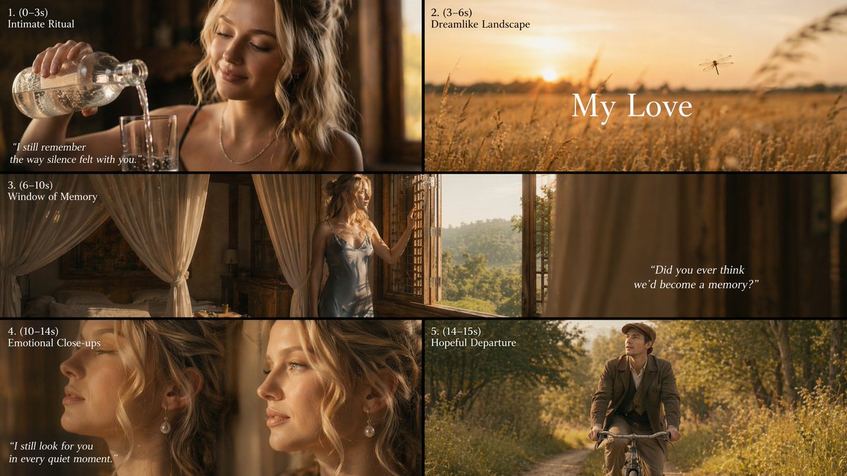 GPT IMAGE 2 STORYBOARD PROMPT 2. (3–6s) Dreamlike Landscape Wide cinematic shot of a golden whea...