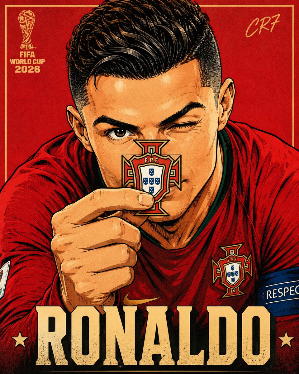 超精细 FIFA 2026 世界杯 波普艺术动漫插画，主体为 [SUBJECT]，特写肖像，身体前倾，左眼眨眼，右眼直视观众，左手拿着一枚微型 [COUNTRY LOGO / EMBLEM]...