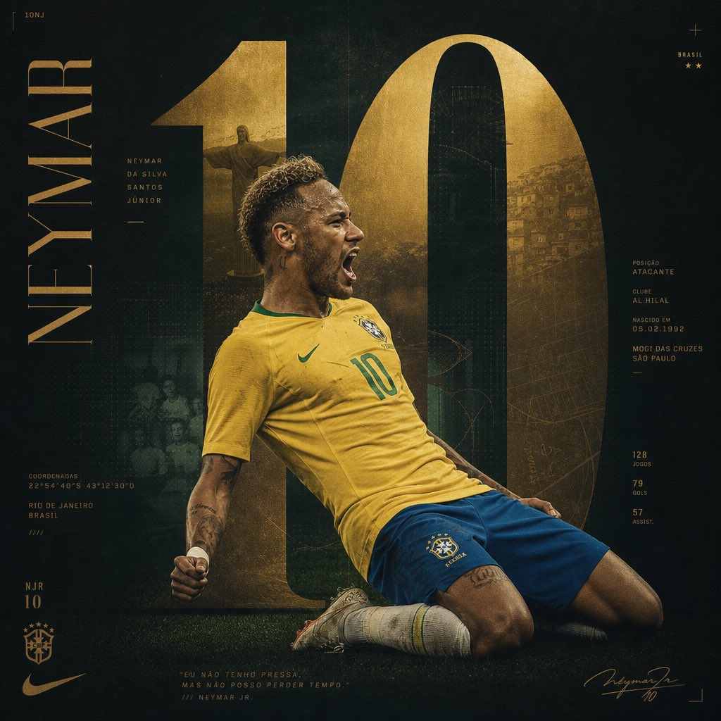 创建一个屡获殊荣的 Behance 体育海报，以 Neymar Jr.（内马尔）为主题，由顶级创意机构设计，如 Vasjen Katro、Zidart、Abduzeedo 或 Studio D...