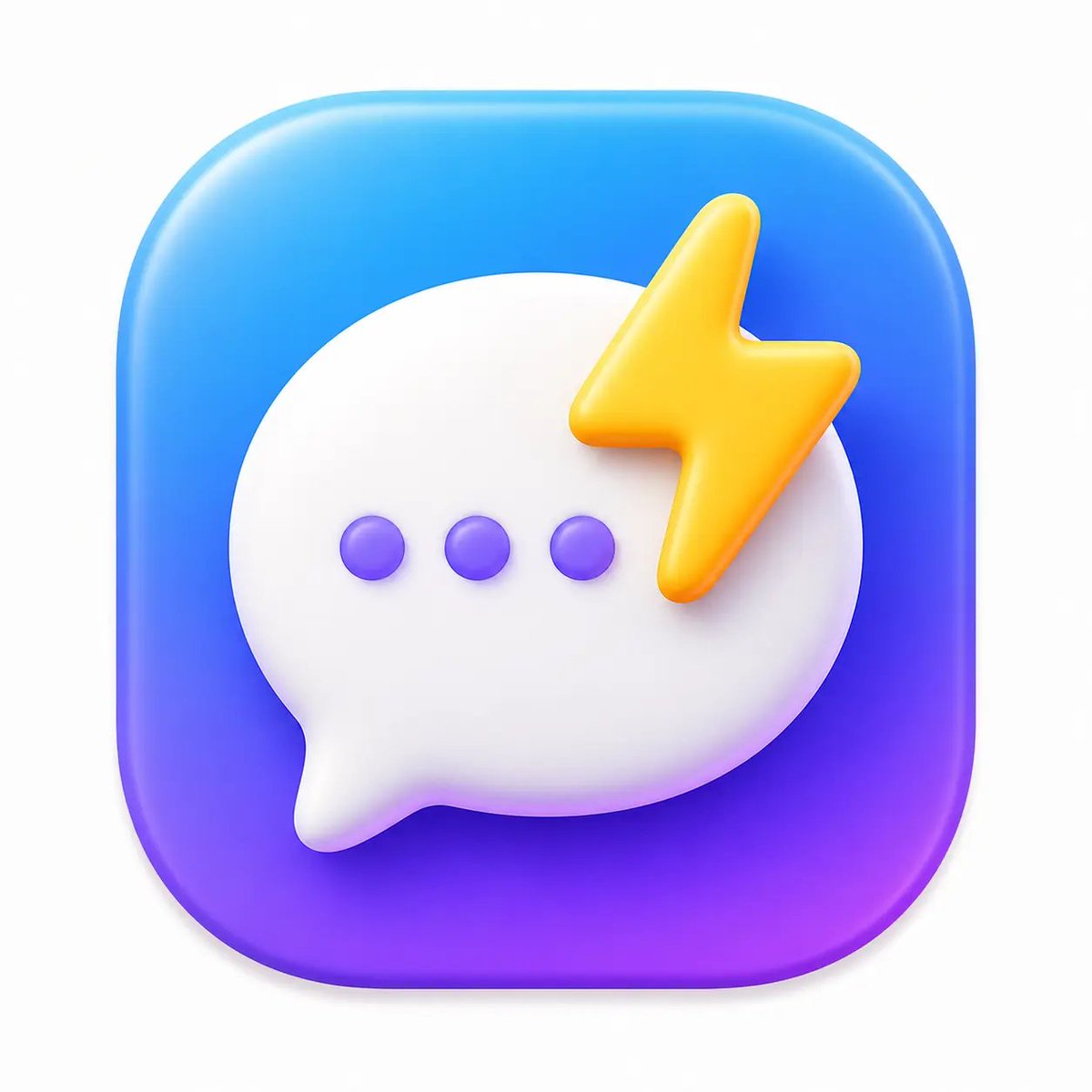 为一款名为 'Flash Chat' 的应用设计一个 macOS App Store 图标。单个圆角矩形图标，边角平滑连续圆润，居中放置在带内边距的白色画布上，填充画布约 80%。现代浅色拟物...