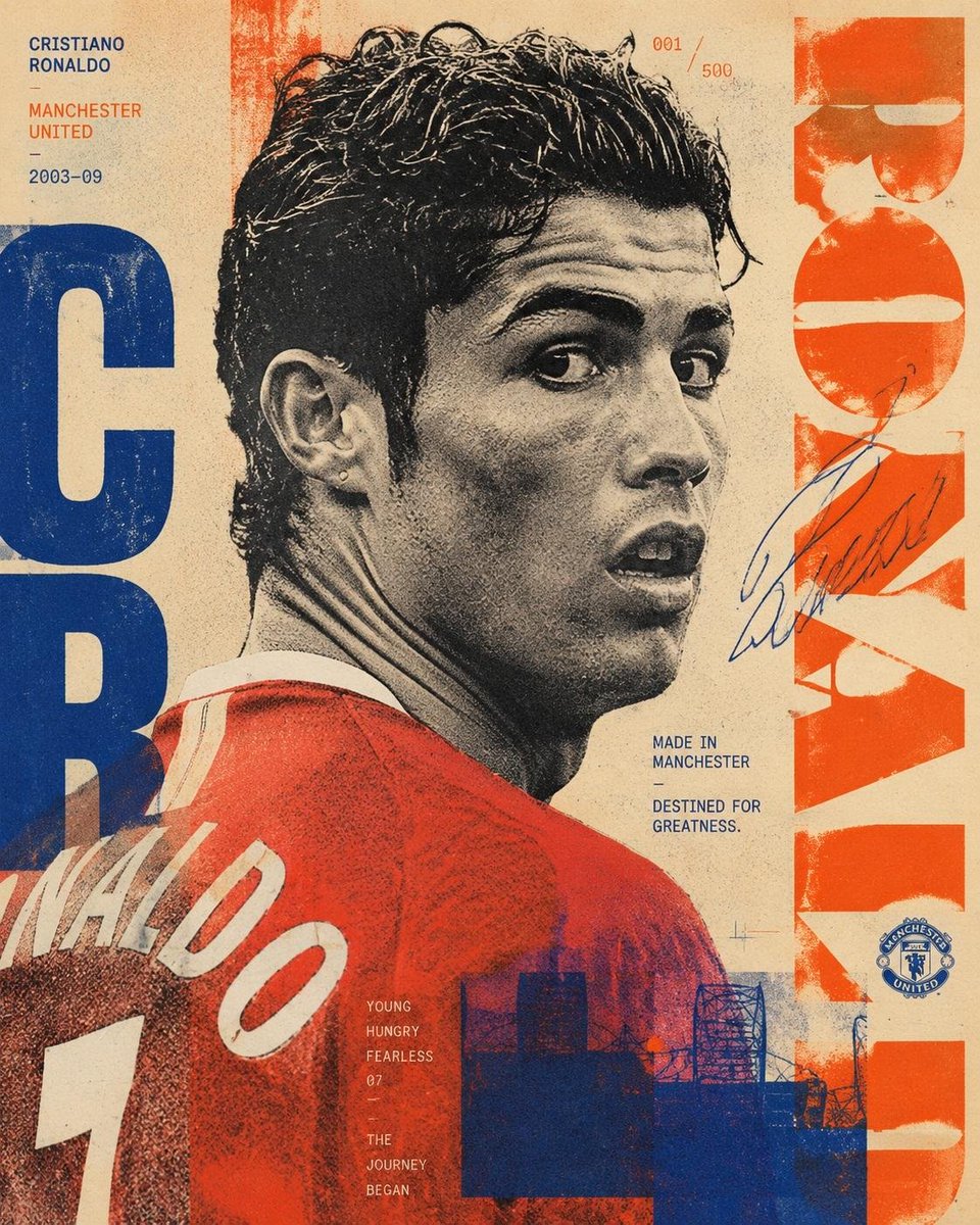创作一张极具收藏价值的克里斯蒂亚诺·罗纳尔多（Cristiano Ronaldo）海报，灵感源自当代孔版印刷（risograph printing）、独立艺术出版物以及实验性编辑设计。构图围绕...