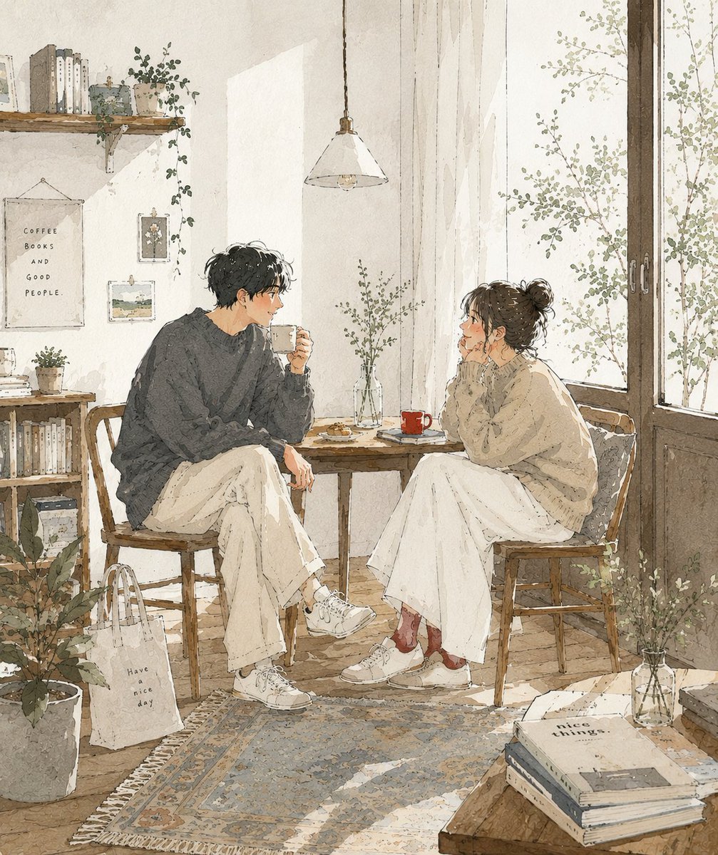 创作一幅精致的当代日本生活方式插画，营造温馨的日常生活氛围。 艺术风格 手绘钢笔素描插画，细腻富有表现力的线条，宽松不完美的轮廓，极简编辑艺术风格，柔和的水彩晕染，隐约的纸质纹理，优雅的留白空...