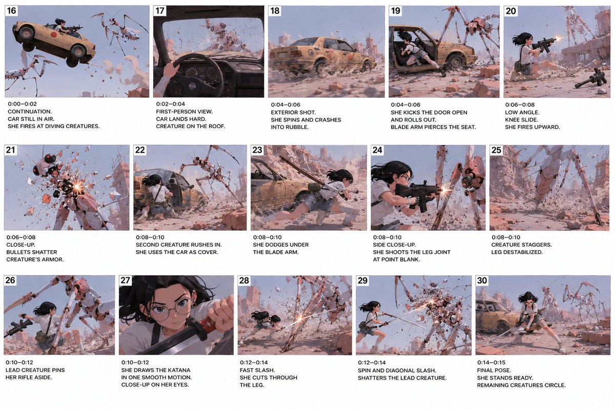 Seedance 提示词 2： 使用 @ Image 2 maincharacter 作为女孩的参考。 使用 @ Image 1 creature 作为螳螂生物的参考。 使用 @ Image...