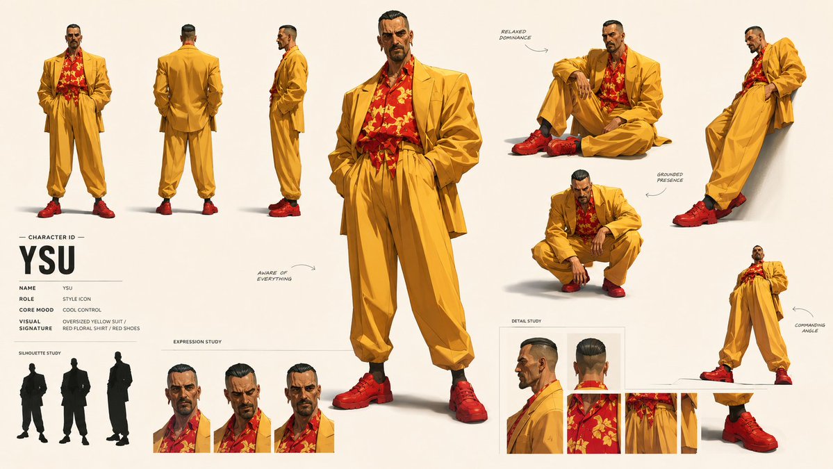 Create a 16:9 restrained formal stylized-3D martial-arts duel storyboard sheet image: a modern-m...