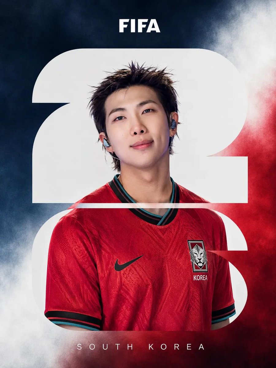 2026年国际足联世界杯 – 名人国家队海报 超写实影棚肖像照，一位著名流行歌手身穿官方国家队球衣，居中构图，简洁的编辑级体育宣传海报美学。背景充满大胆醒目的白色"26"排版字体，融合于主体身...